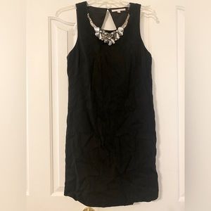 Rebecca Taylor Linen Blend Black Dress with Cutout &  Jeweled Neckline Sz 6
